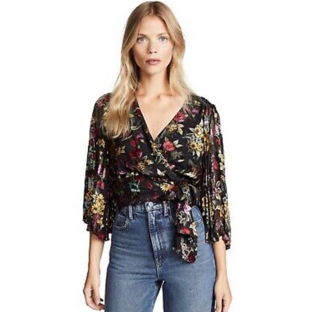 Alice + Olivia Silk Blend Floral Wrap Blouse, XS